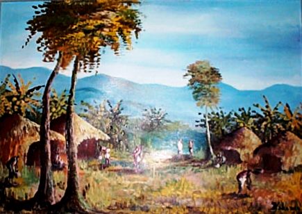 Afrikaans dorp, door Tanzaniaanse artiest