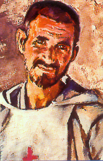 kleurentekening van Charles de Foucauld, naar de foto die u onder aan dit artikel ziet
